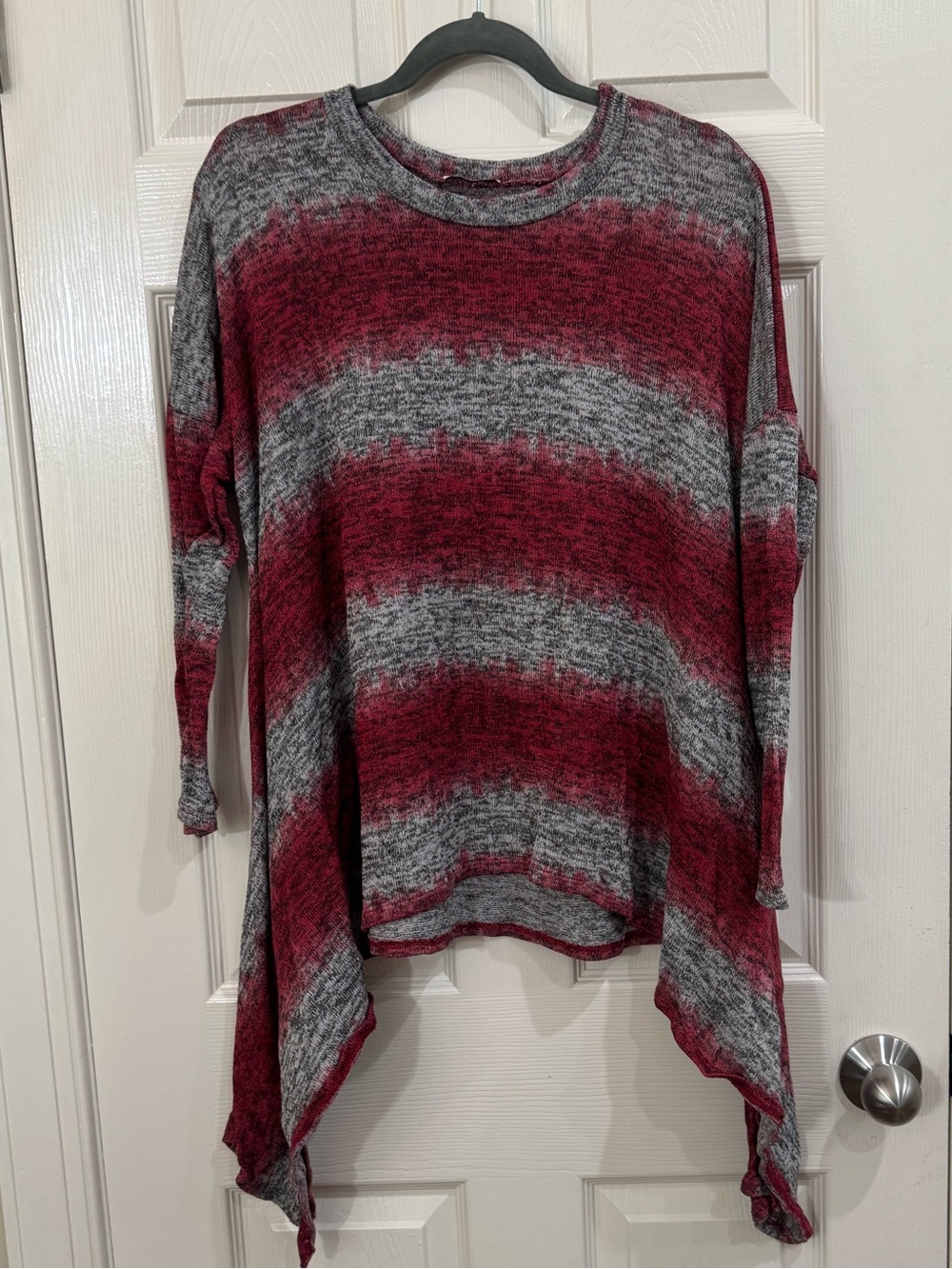 JODIFL Oversized Striped Tunic Sweater - Wine & Gray